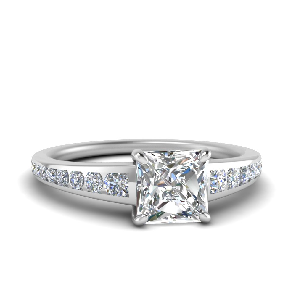 Graduated 1 Karat Princess Cut Diamond Engagement Ring In 14K White ...