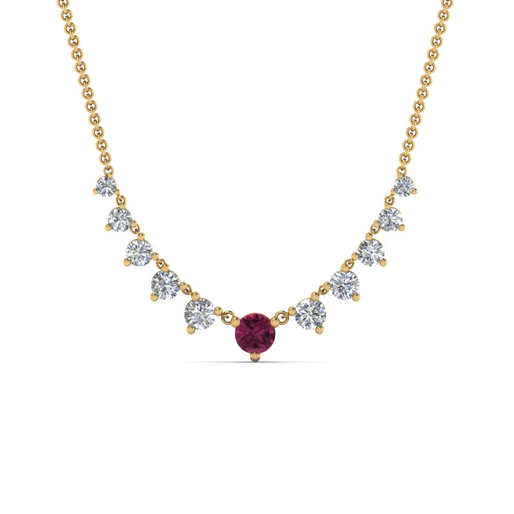 3.50 Ct. Tennis Choker Pink Sapphire Necklace In 14K Rose Gold