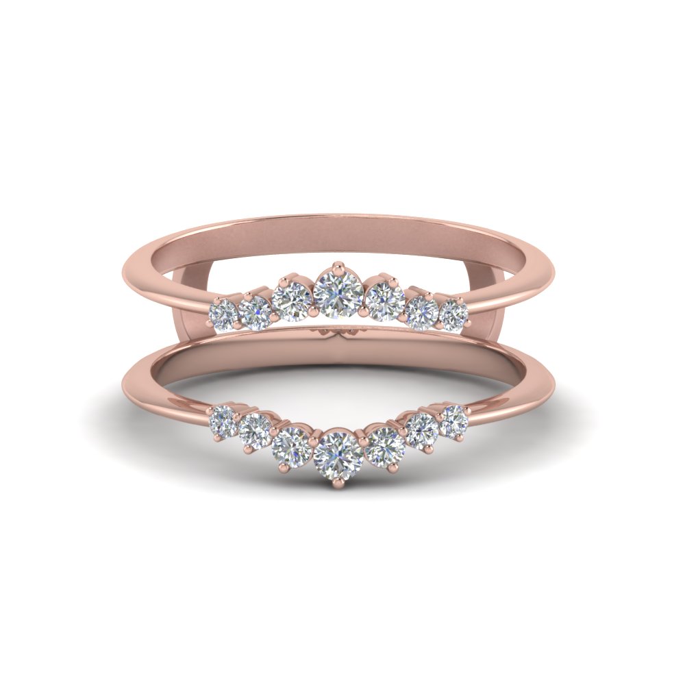 Moissanite Diamond Tiara Ring Guard 14k Rose Gold Wedding Band