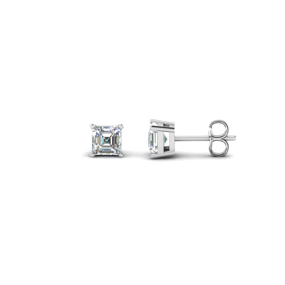 Half Carat Asscher Diamond Stud Earring In 14k White Gold