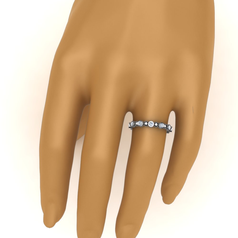 Bead Bezel Set Stackable Band with 14K White Gold White Diamond