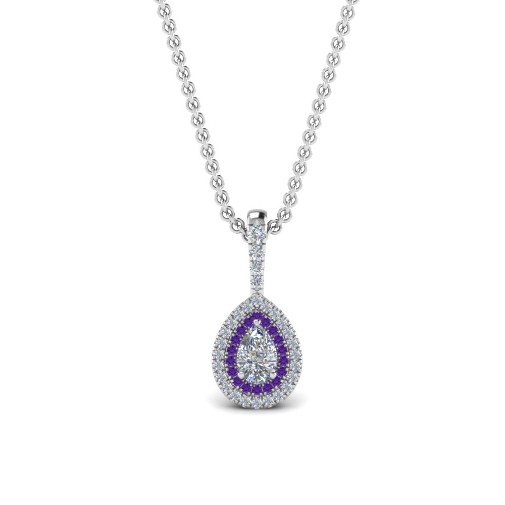 Pear Diamond Halo Necklace Pendant