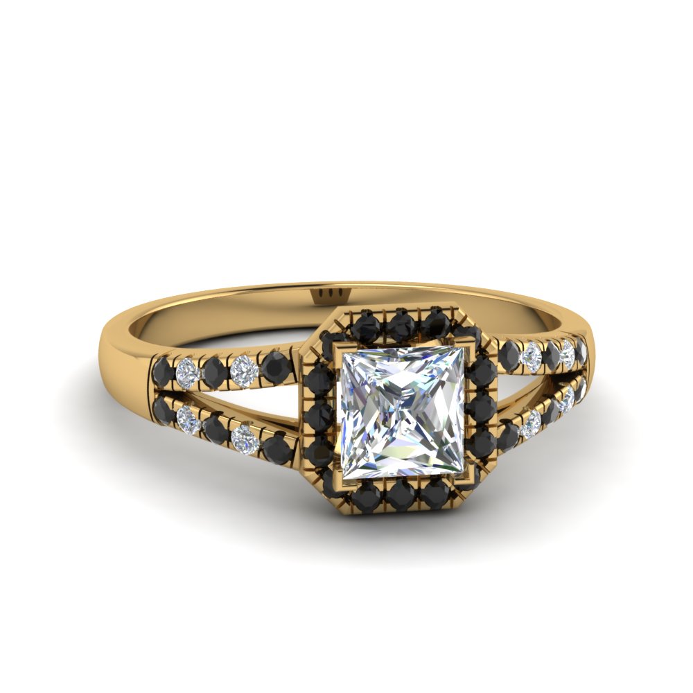 Halo Princess Cut Diamond Split Shank Engagement Ring In 14K White Gold ...