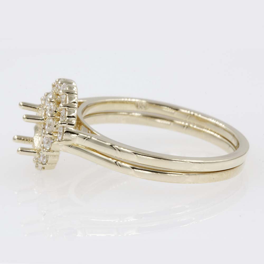 Halo Ring Mounting With Curved Wedding Band In 14K Yellow Gold ...