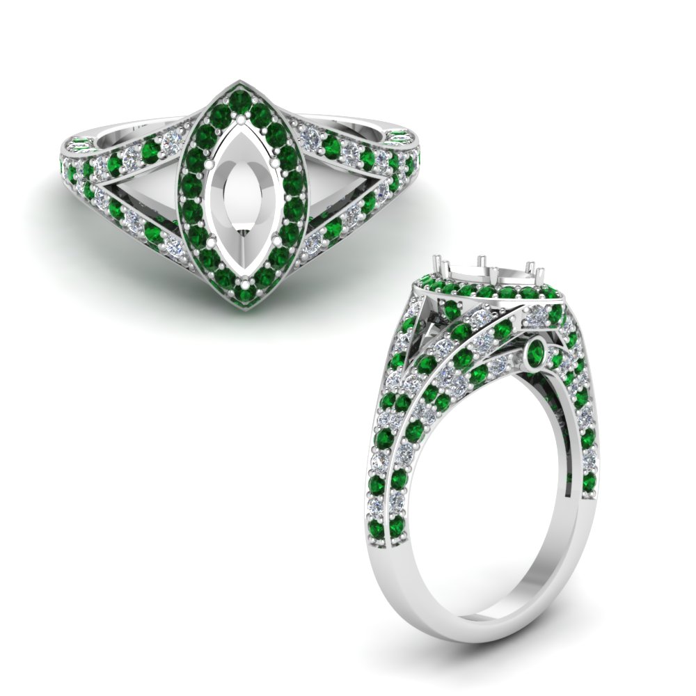 Split Halo Ring Setting With Emerald