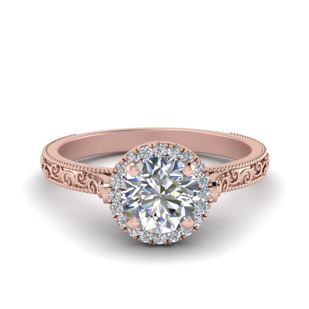 Details about   0.84 Tcw Floral Round Cut Bezel Set Vintage Engagement Rings Rose Gold for women 
