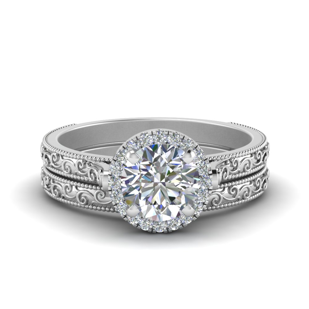 Details about   Round Cut Halo Diamond Engagement Wedding Bridal Ring Set 14K White Gold Over 