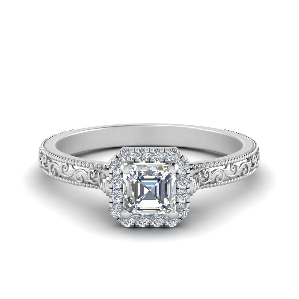 White Gold Asscher Halo Diiamond Rings