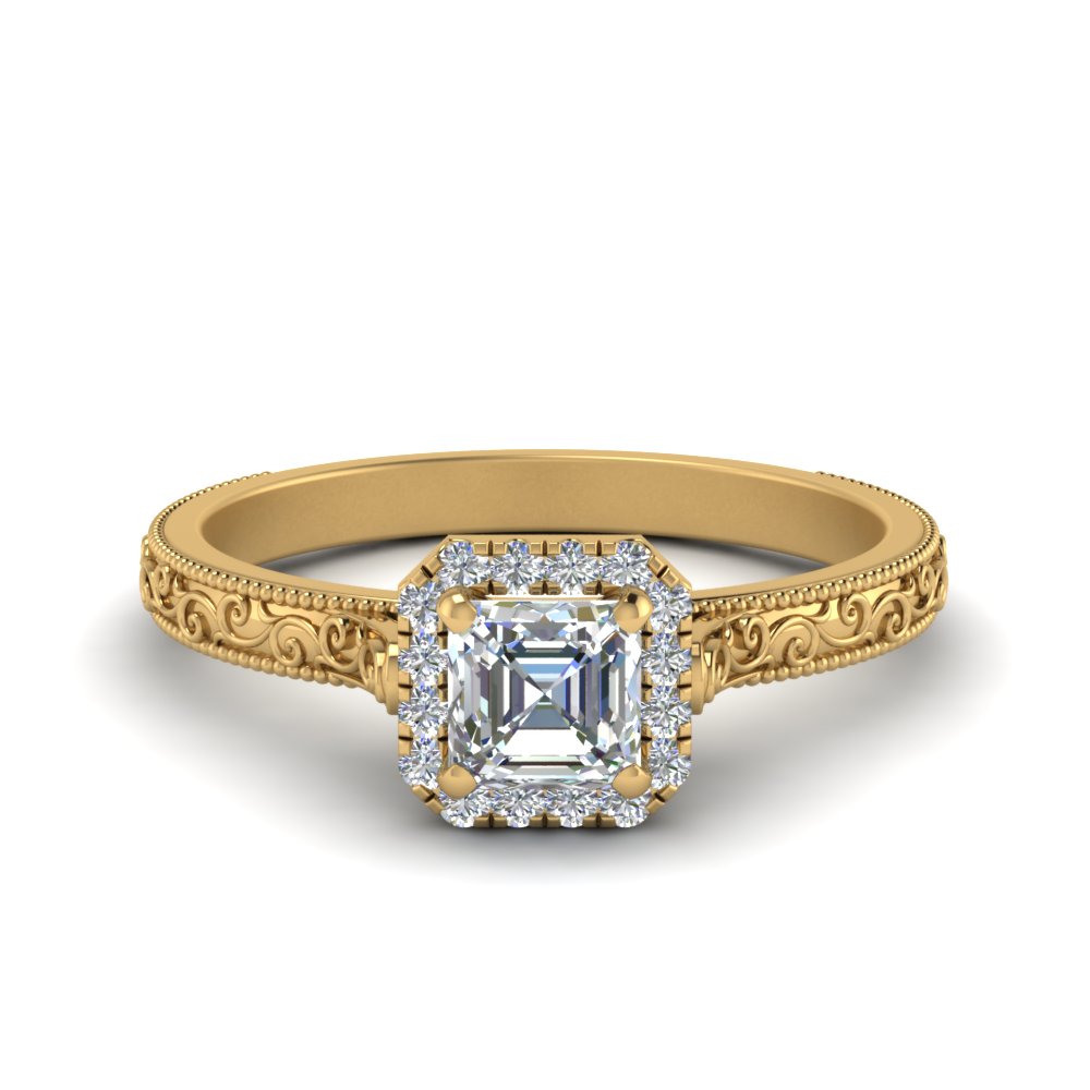 Gold Asscher Halo Diamond Rings