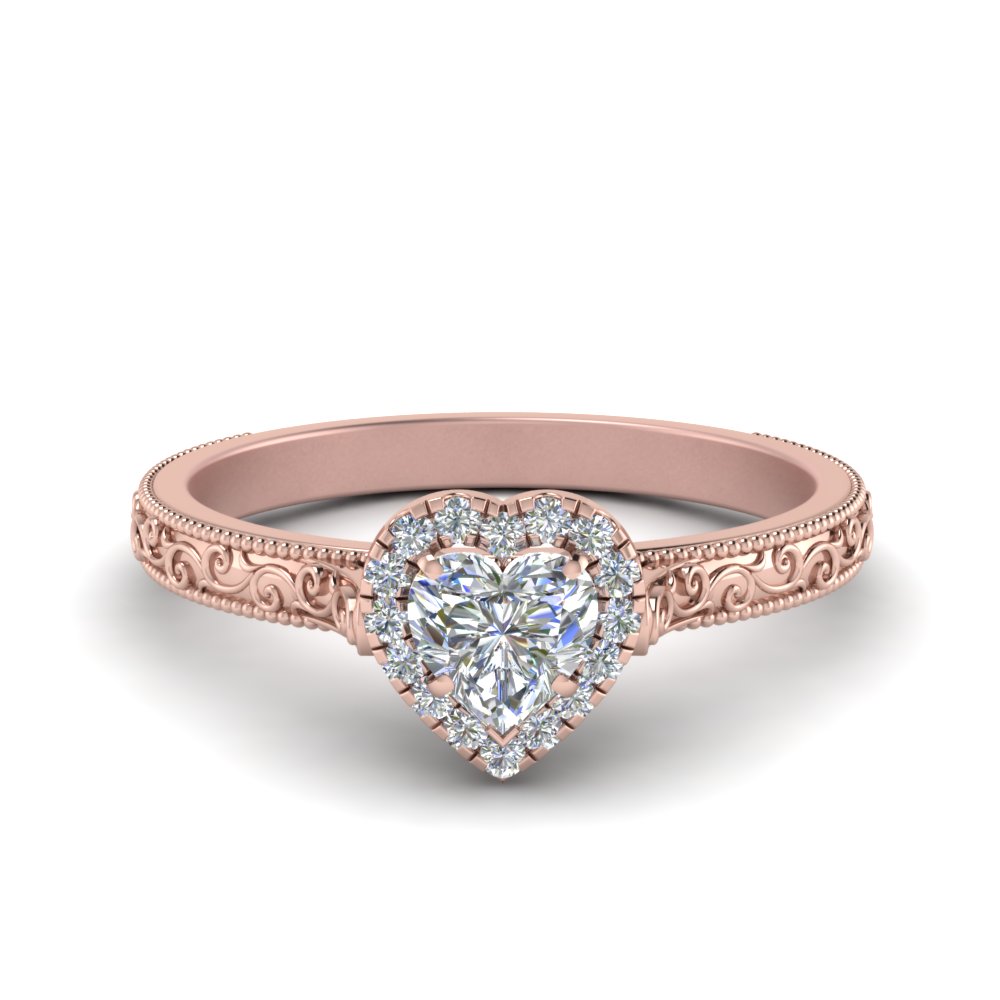 Rose Gold Heart Cut Halo Engagement Rings
