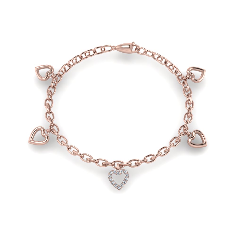 Double Heart Charm Bracelet in Solid Gold 18K White