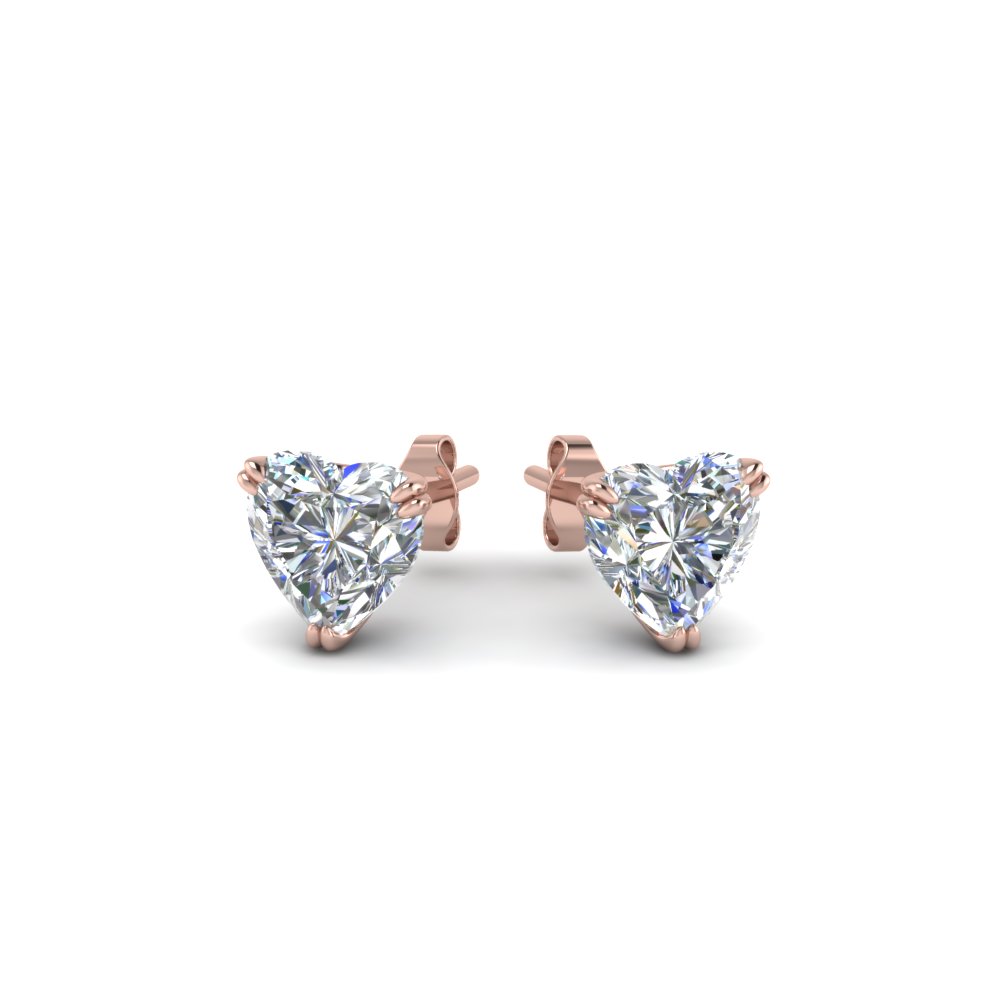 Heart Diamond Stud Earring 2 Carat In 14K Rose Gold | Fascinating Diamonds