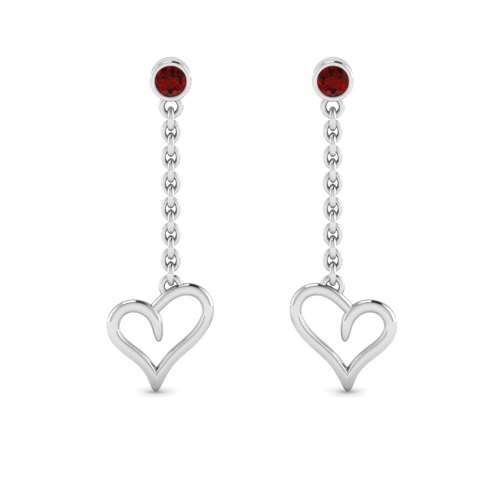 heart drop design ruby earring in 14K white gold FDEAR8820GRUDR NL WG