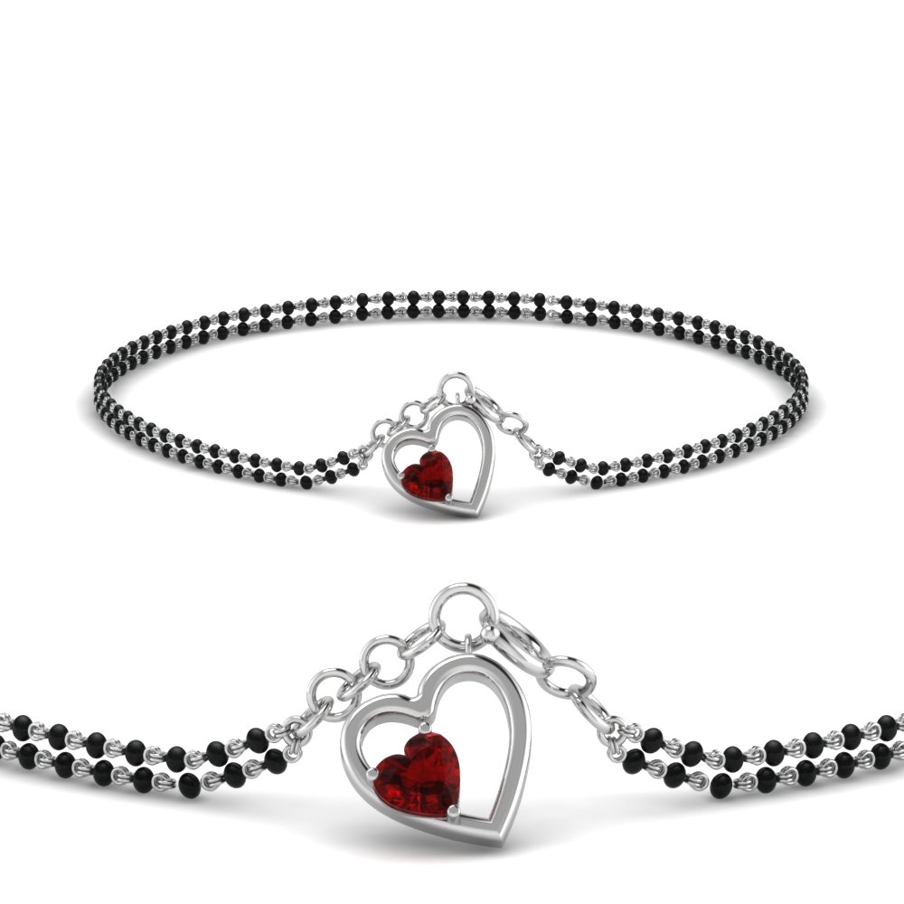 18K White Gold Heart Ruby Bracelet Mangalsutra