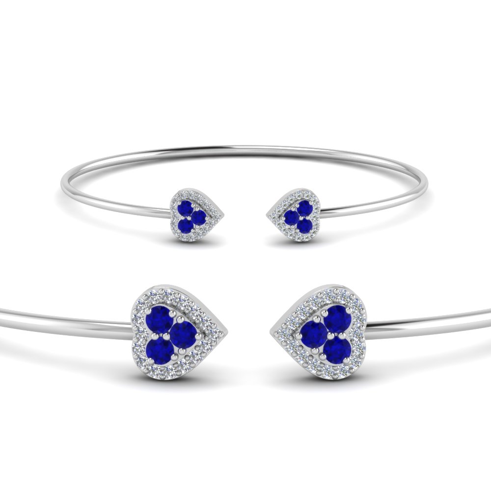 heart halo diamond open cuff bracelet with sapphire in FDBRC8320GSABLANGLE2 NL WG