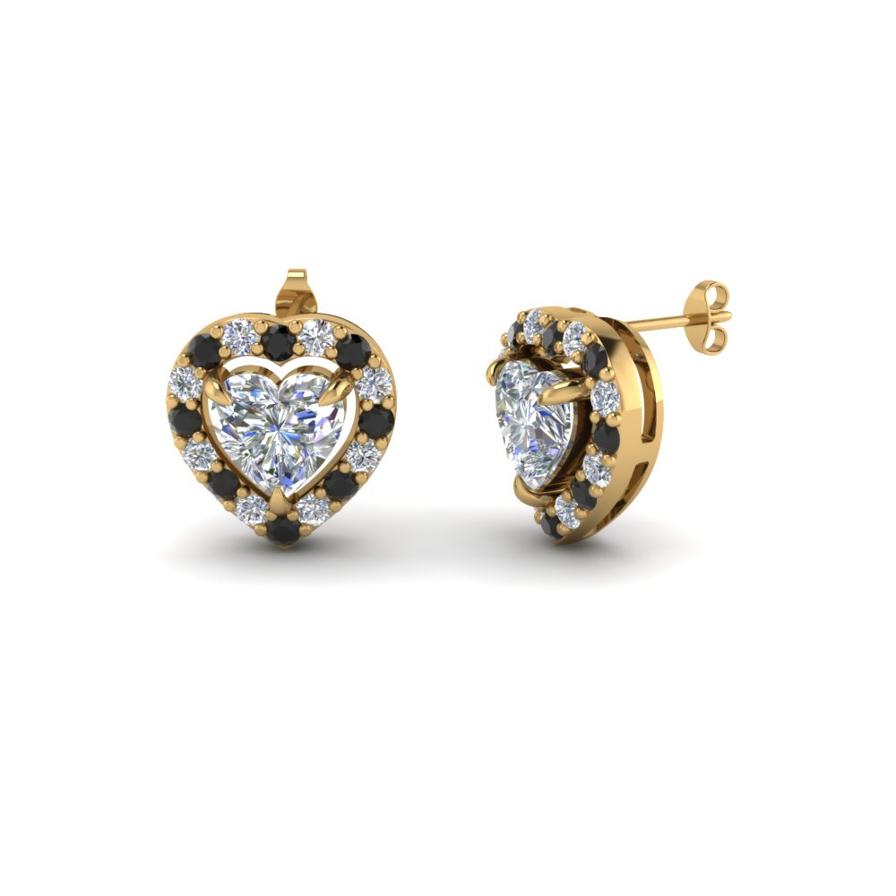 Heart Halo Stud Earring With Black Diamond In 18k Yellow Gold Heart Halo Stud Earring With Black Diamond In 18k Yellow Gold Fdear1186htgblack Nl Yg