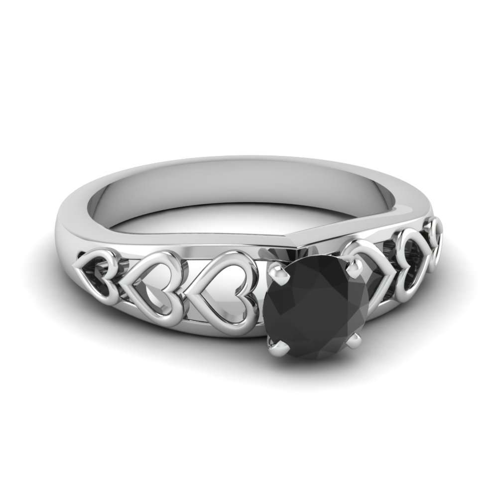heart linked with black round diamond engagement ring in 18K white gold FD1148RORGBL NL WG
