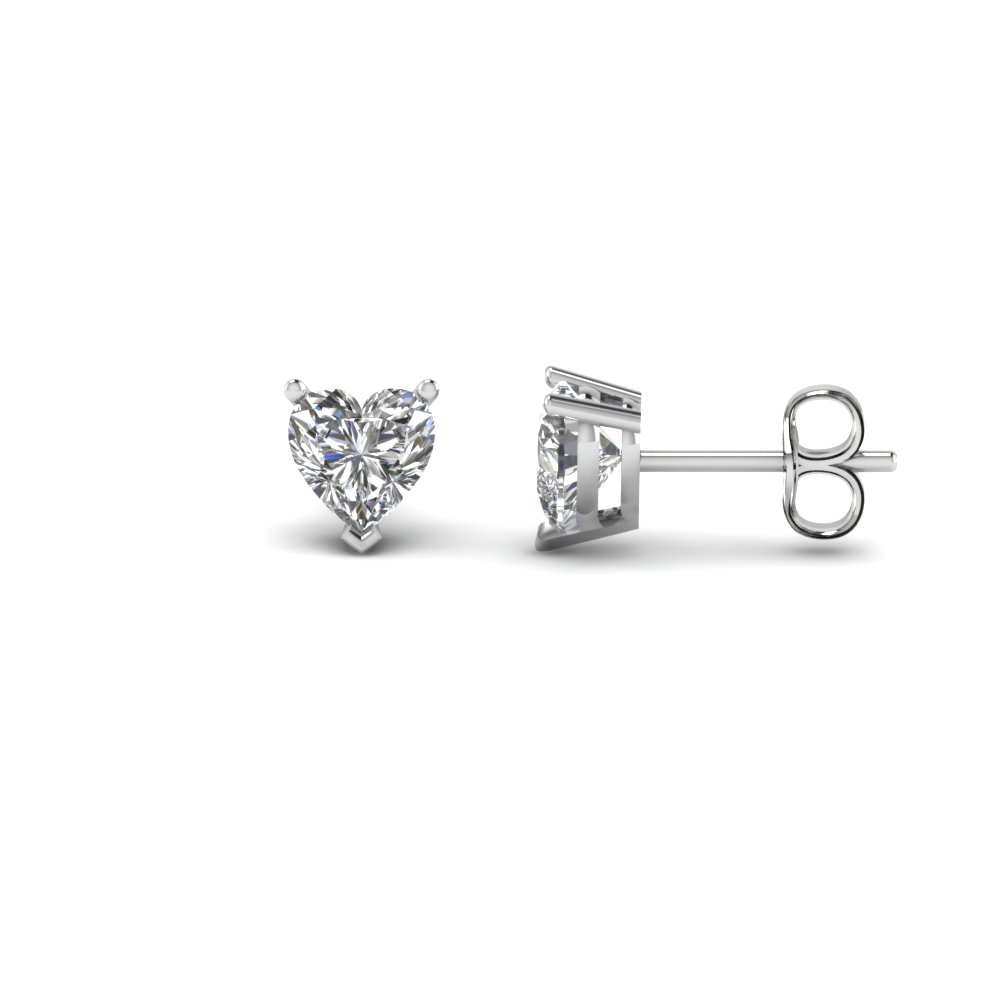 Blue & White Natural Diamond Heart Stud Earrings In 14K White Gold Over Sterling Silver 