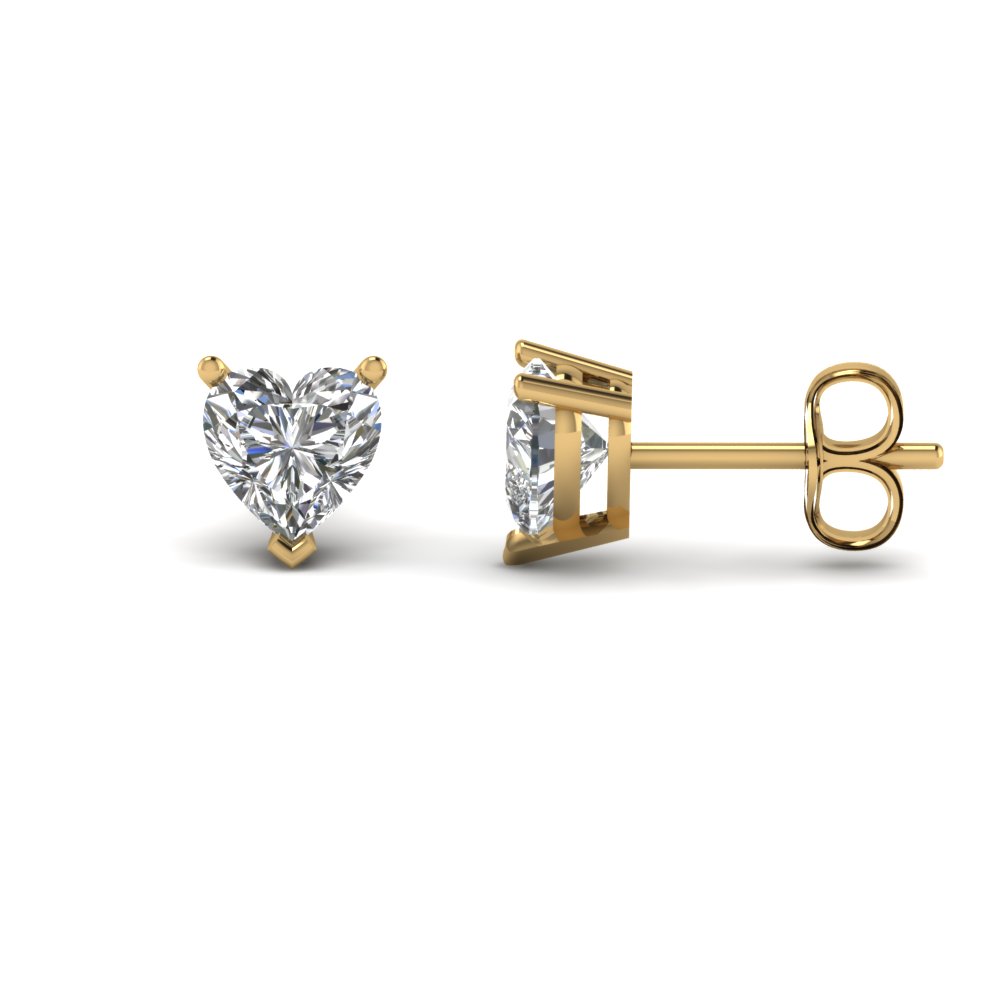 14K Yellow Gold Pink OR Red CZ Heart Cut Solitaire Stud Earrings