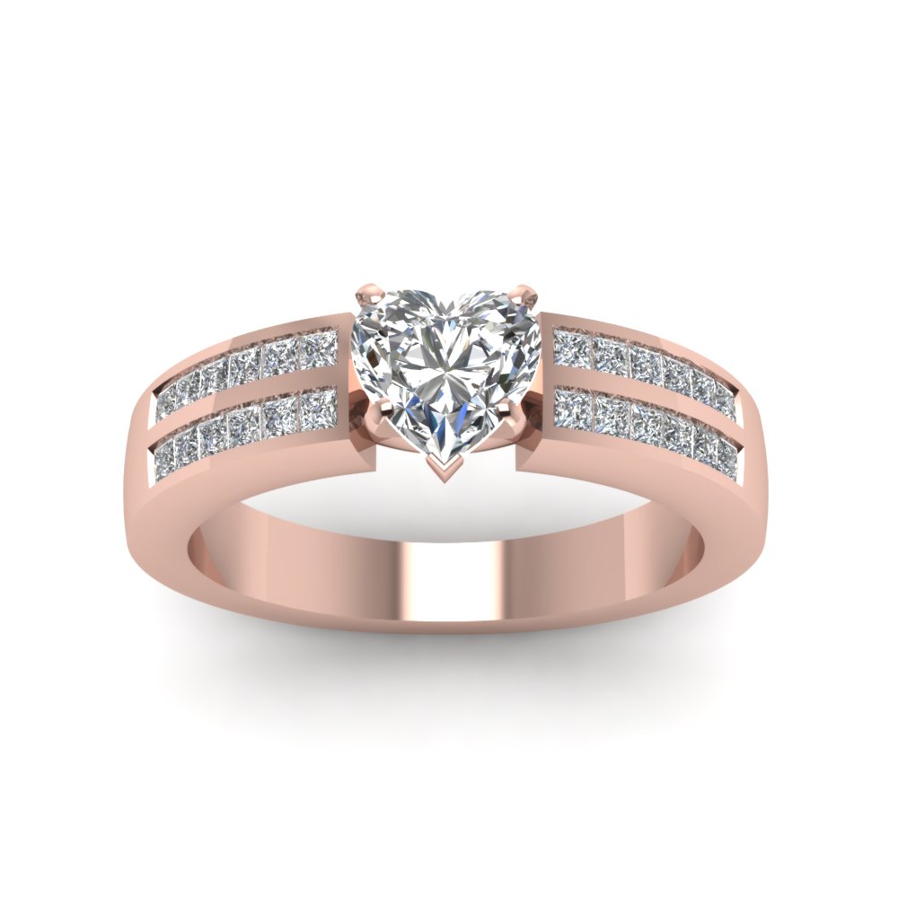 Channel 2 Row Heart Shaped Diamond Engagement Ring In 18K Rose Gold ...