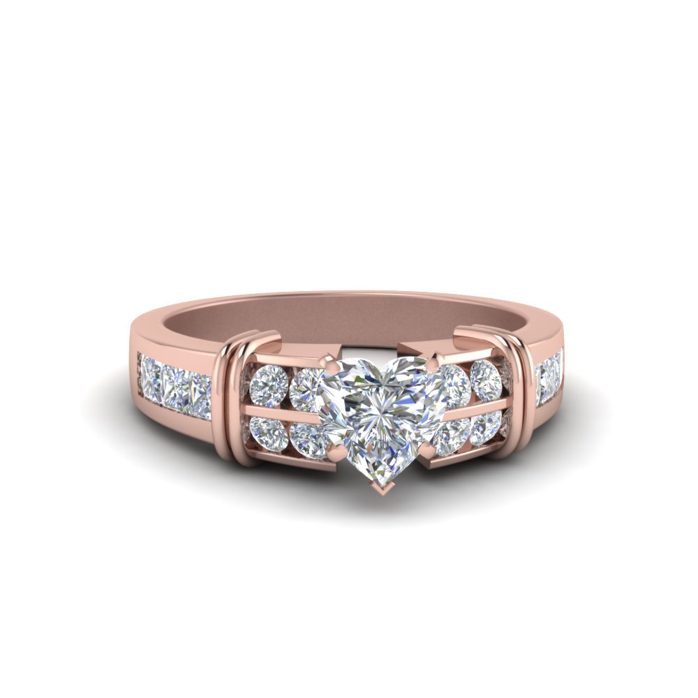 Rose Gold Heart Cut Side Stone Rings
