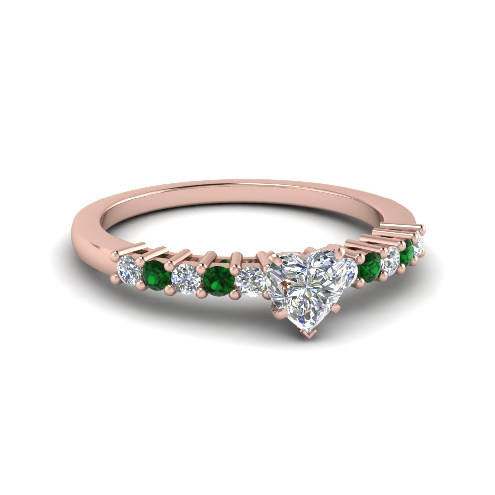Heart Cut Emerald Petite Engagement Rings