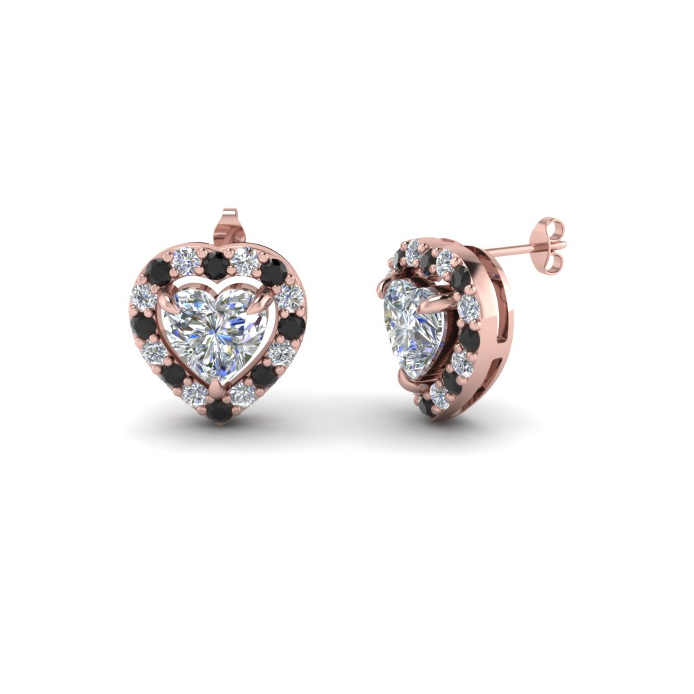 Heart Shaped Black Diamond Stud Earrings With White In 18k Heart Shaped Black Diamond Stud Earrings With White In 18k Rose Gold Fdear1186htgblack Nl Rg