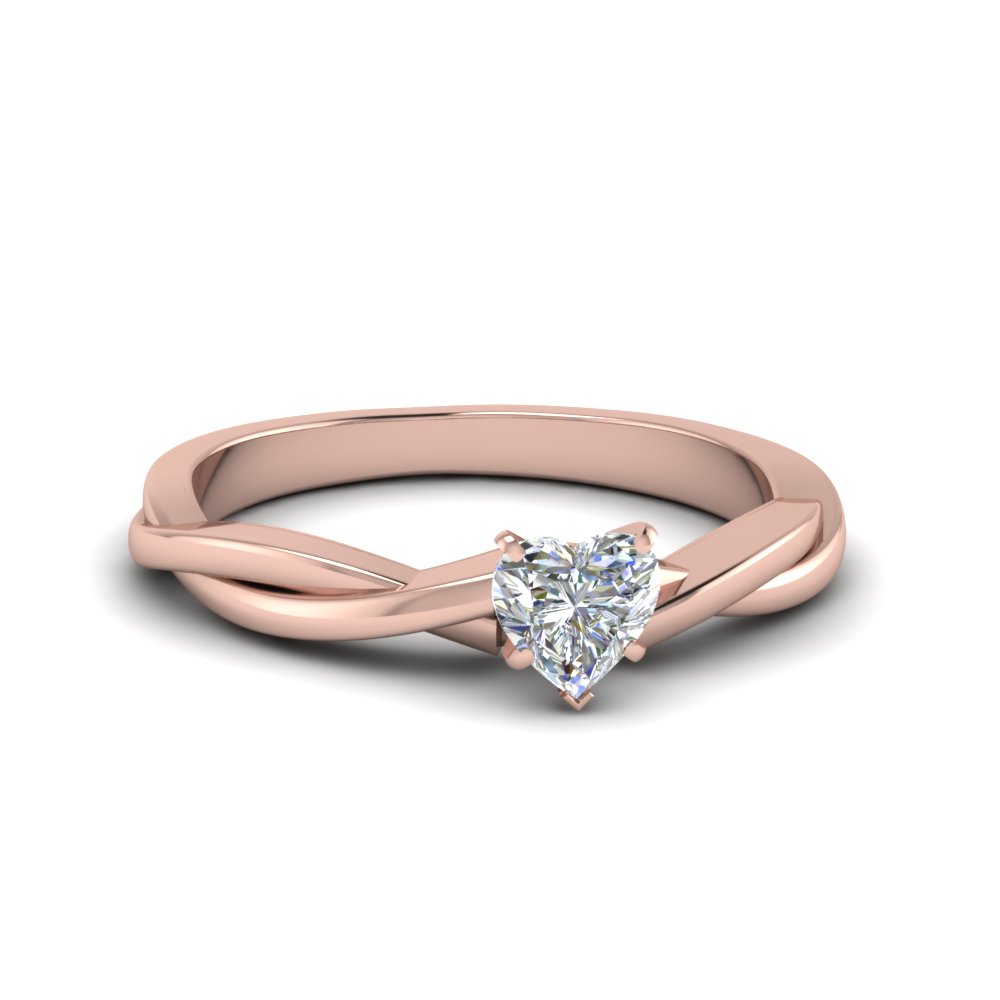 Heart Shaped Braided Single Diamond Engagement Ring In 14K Rose Gold ...