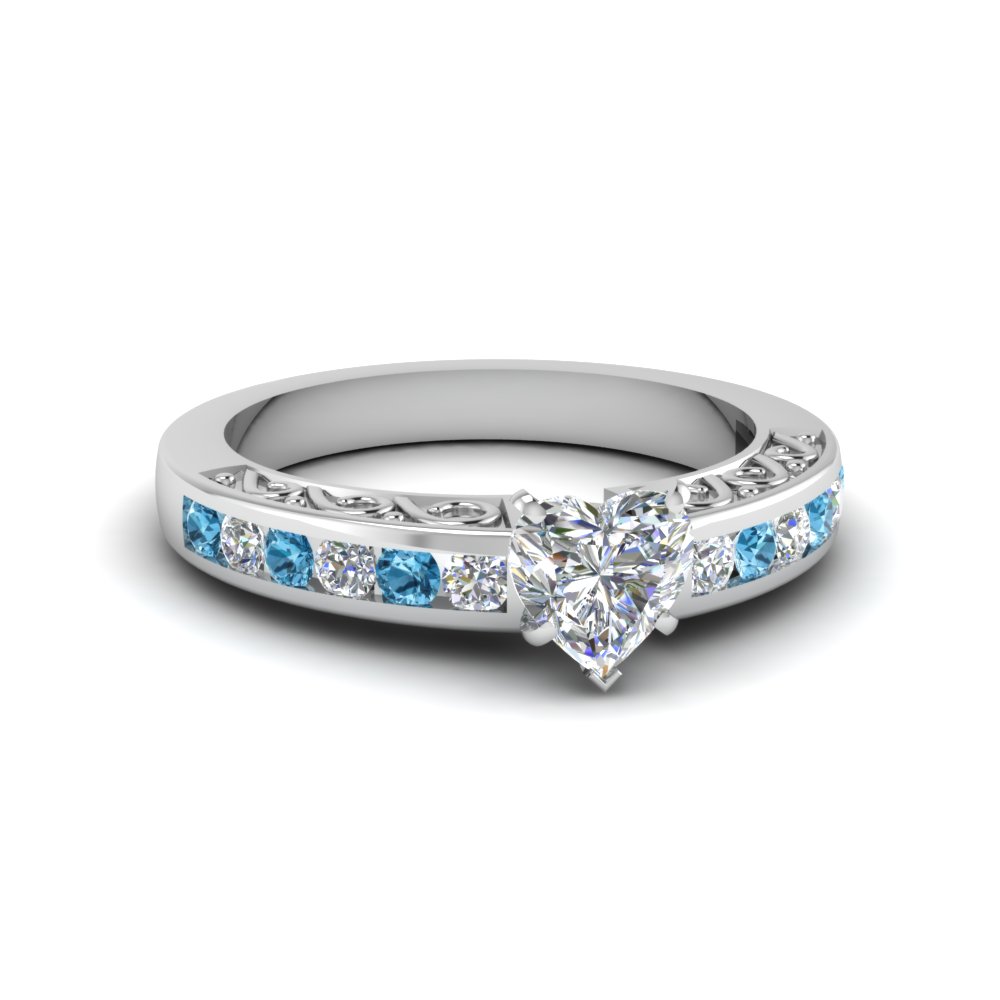 Heart Shaped Channel Set Diamond Vintage Engagement Ring Blue Topaz Heart Shaped Channel Set Diamond Vintage Engagement Ring Blue Topaz In Fdens817htrgicblto Nl Wg
