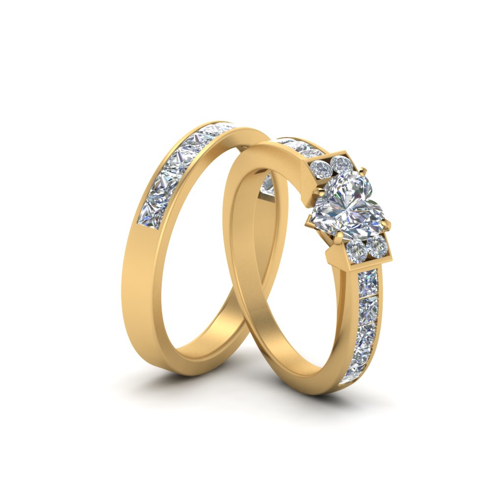 Heart Shaped Classic diamond Women Wedding Ring Set In 14K Yellow Gold ...