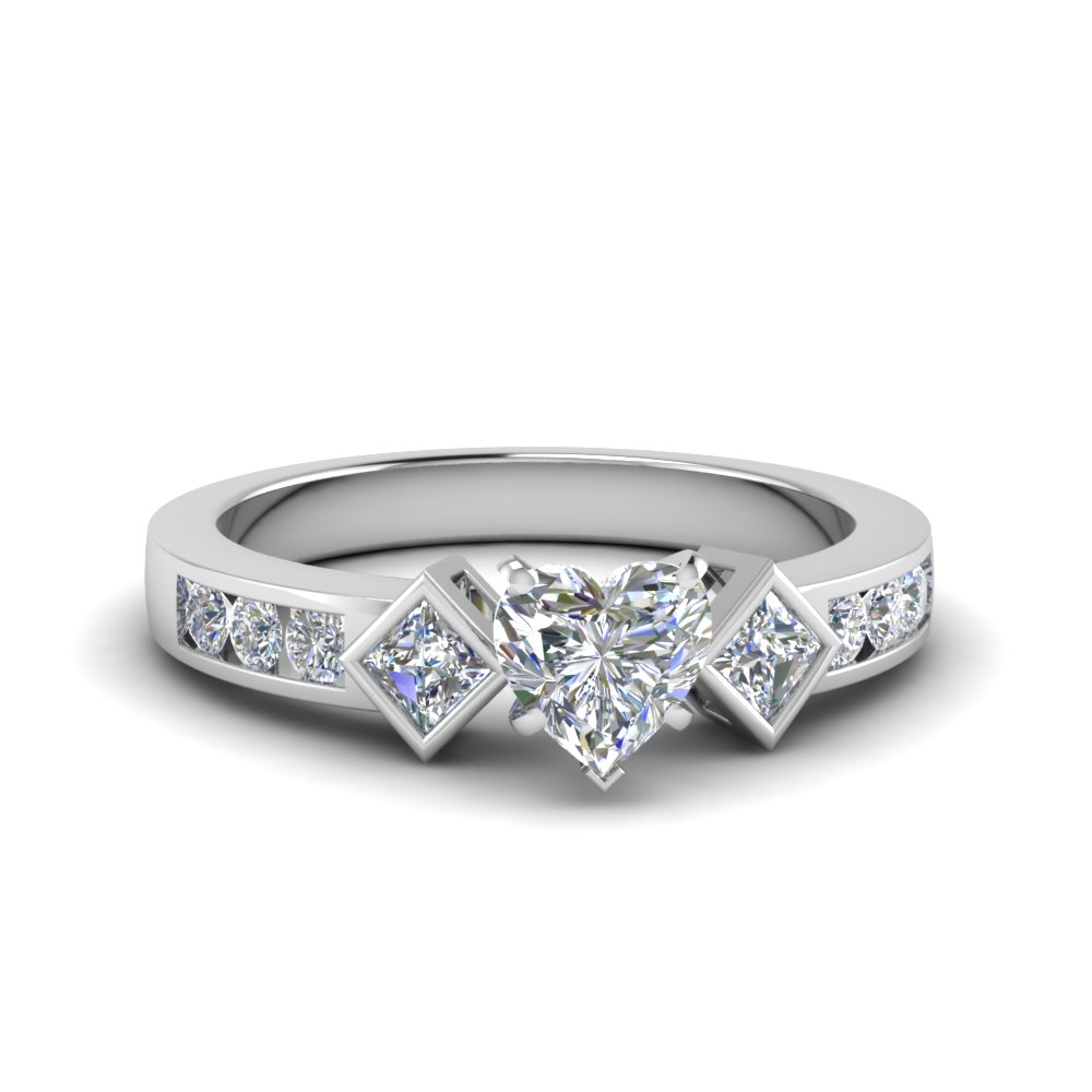 heart shaped diamond box grid engagement ring in 14K white gold FDENS276HTR NL WG