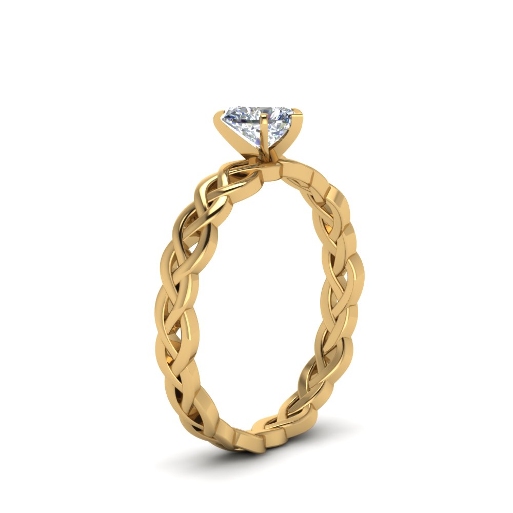 Heart Shaped Braided Solitaire Engagement Ring In 14K Yellow Gold ...