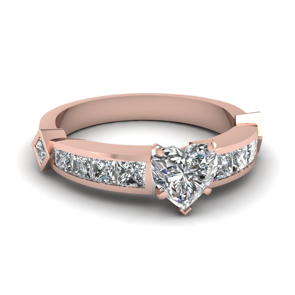 heart shaped diamond channel set engagement ring in 14K rose gold FDENS727HTR NL RG