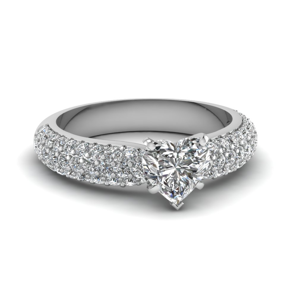 Micro Pave Heart Shaped Diamond Engagement Ring In 950 Platinum