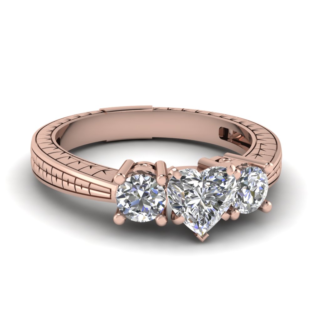 Rose Gold Heart Cut 3 Stone Engagement Rings