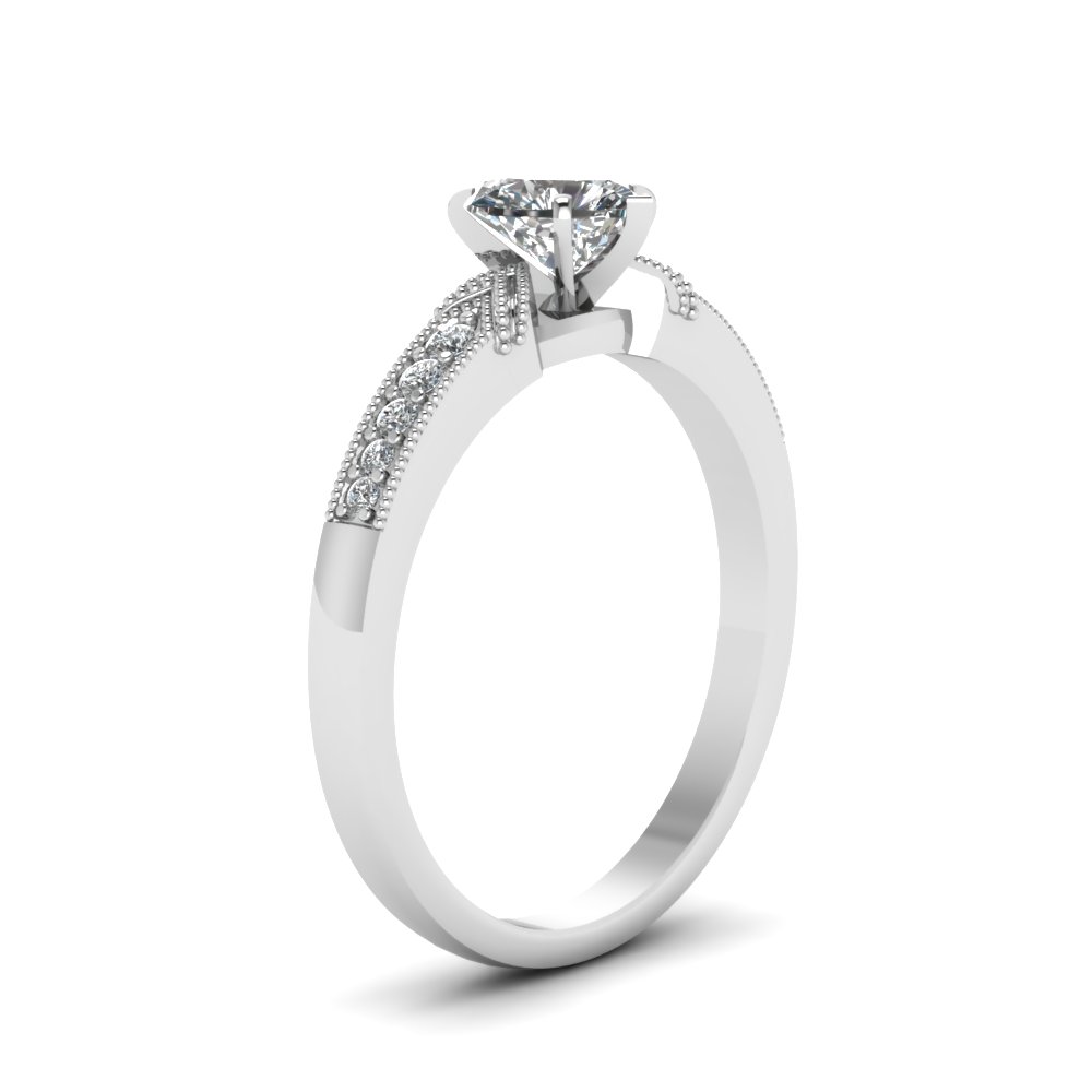  Simple Vintage Engagement Rings with White Diamond 14K White Gold