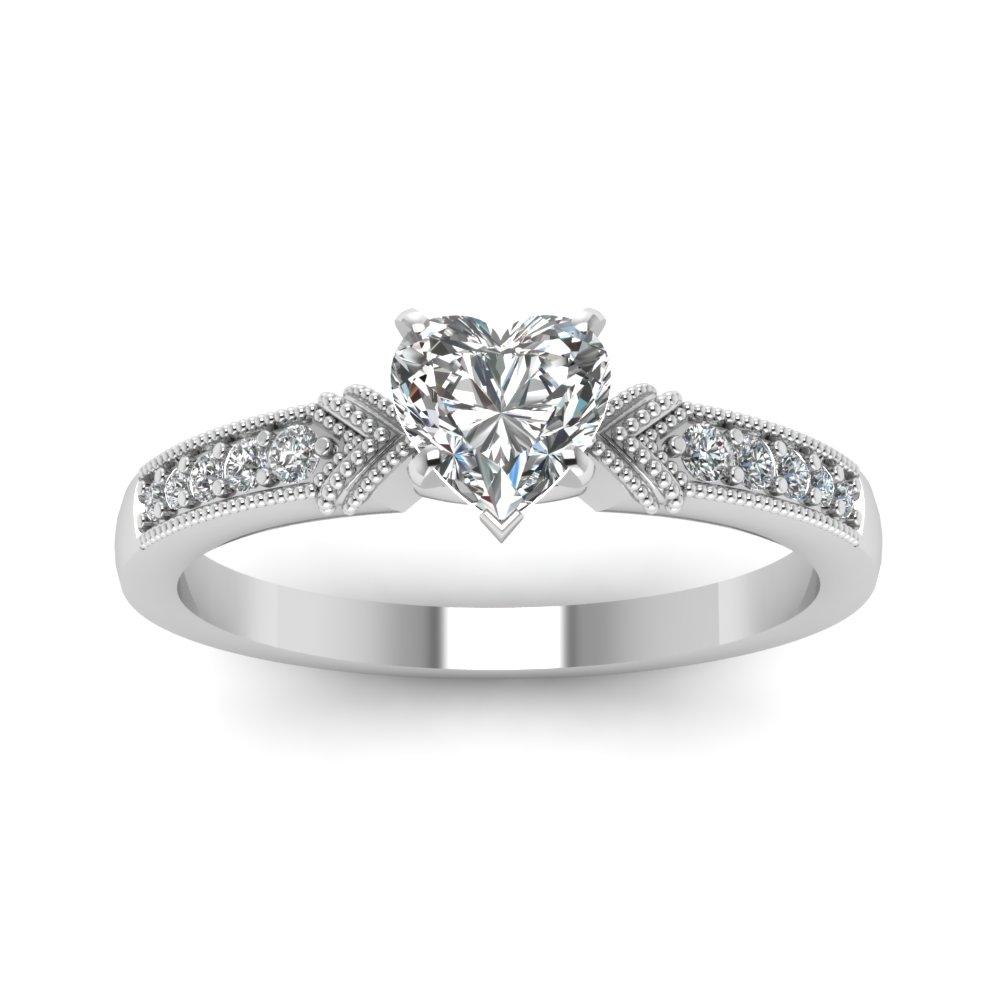  Simple Vintage Engagement Rings with White Diamond 14K White Gold