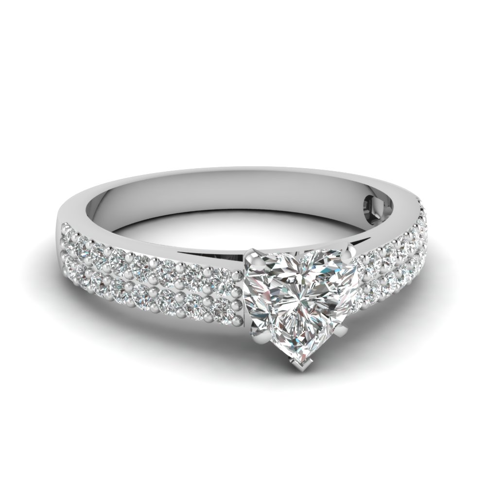 2 Row Heart Shaped Diamond Engagement Ring In 14K White Gold