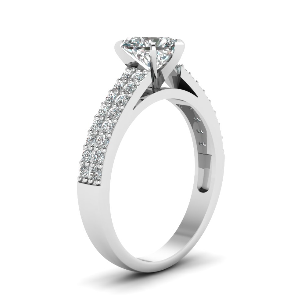 2 Row Heart Shaped Diamond Engagement Ring In 14K White Gold