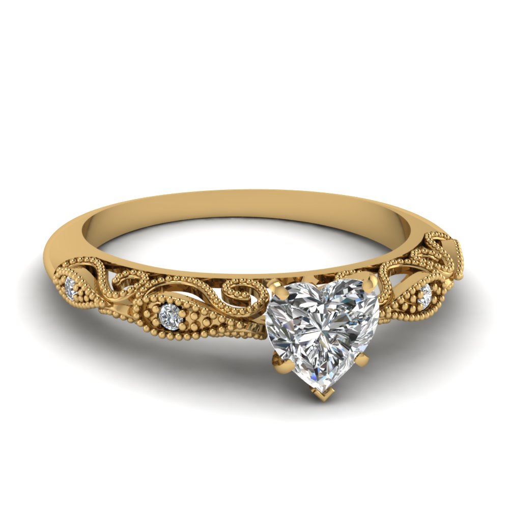 Heart Shaped Milgrain Engagement Rings