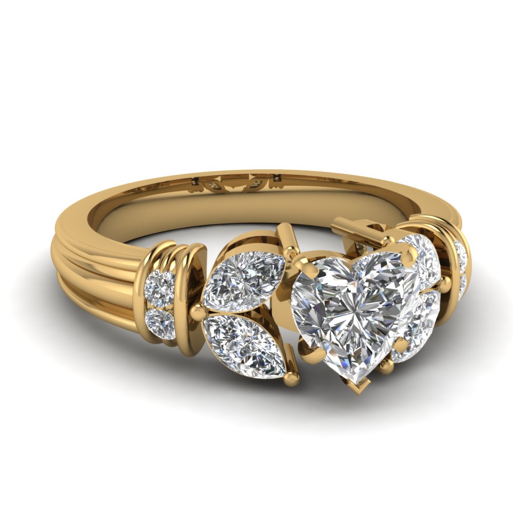 Antique Design Heart Diamond Engagement Ring In 14K Yellow Gold ...