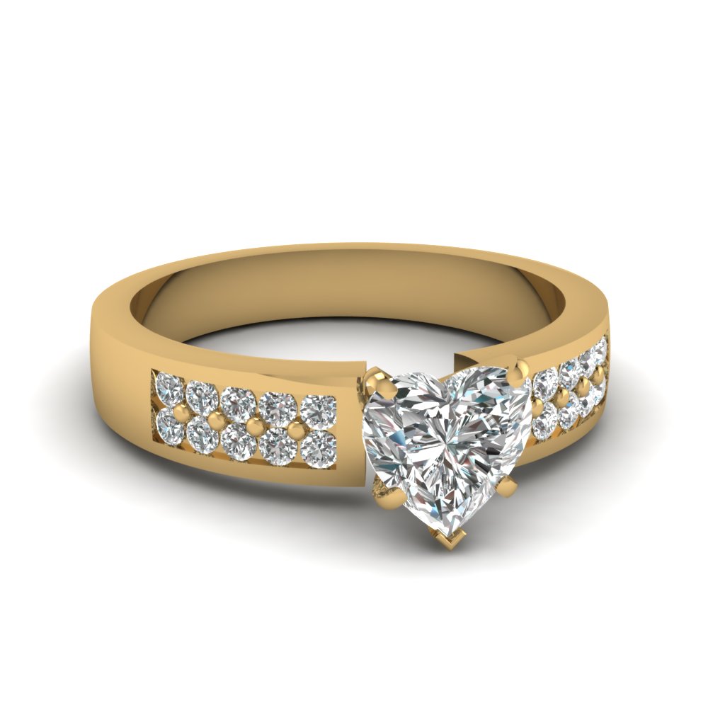 2 Row Heart Shaped Diamond Engagement Ring In 18K Yellow Gold ...