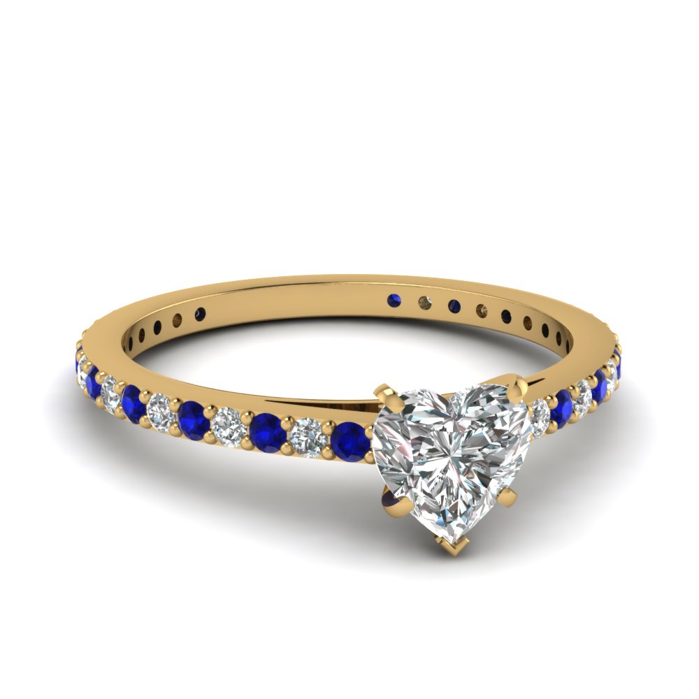 Heart Shaped Halo diamond Engagement Ring With Sapphire In 14K White Gold |  Fascinating Diamonds