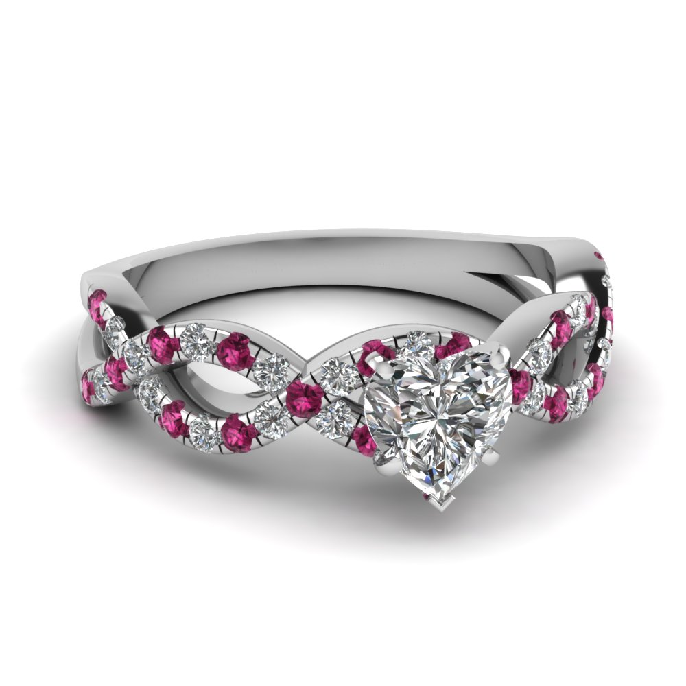 Heart Shaped Infinity Diamond Engagement Ring With Pink Sapphire In 14K ...