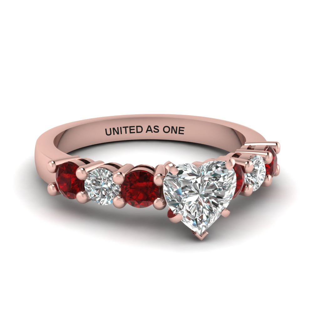 Heart Shaped Ruby Side Stone Rings