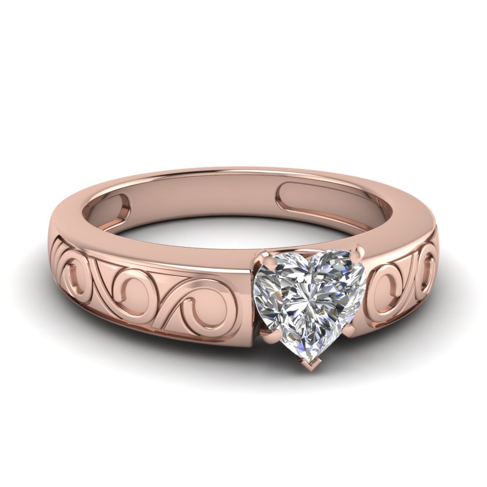 Filigree Heart Shaped Solitaire Engagement Ring