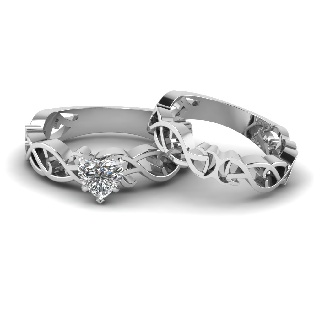 Heart Shaped Intricate Grid Solitaire Wedding Set In 950 Platinum Heart Shaped Intricate Grid Solitaire Wedding Set In 950 Platinum Fdens2246ht Nl Wg