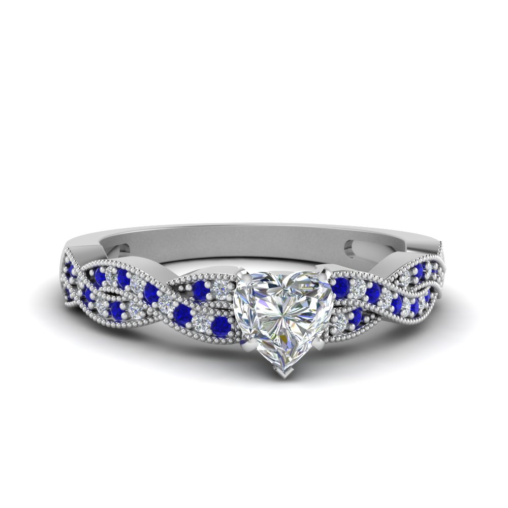 heart shaped diamond milgrain twisted engagement ring with sapphire in FDENS3031HTRGSABL NL WG.jpg