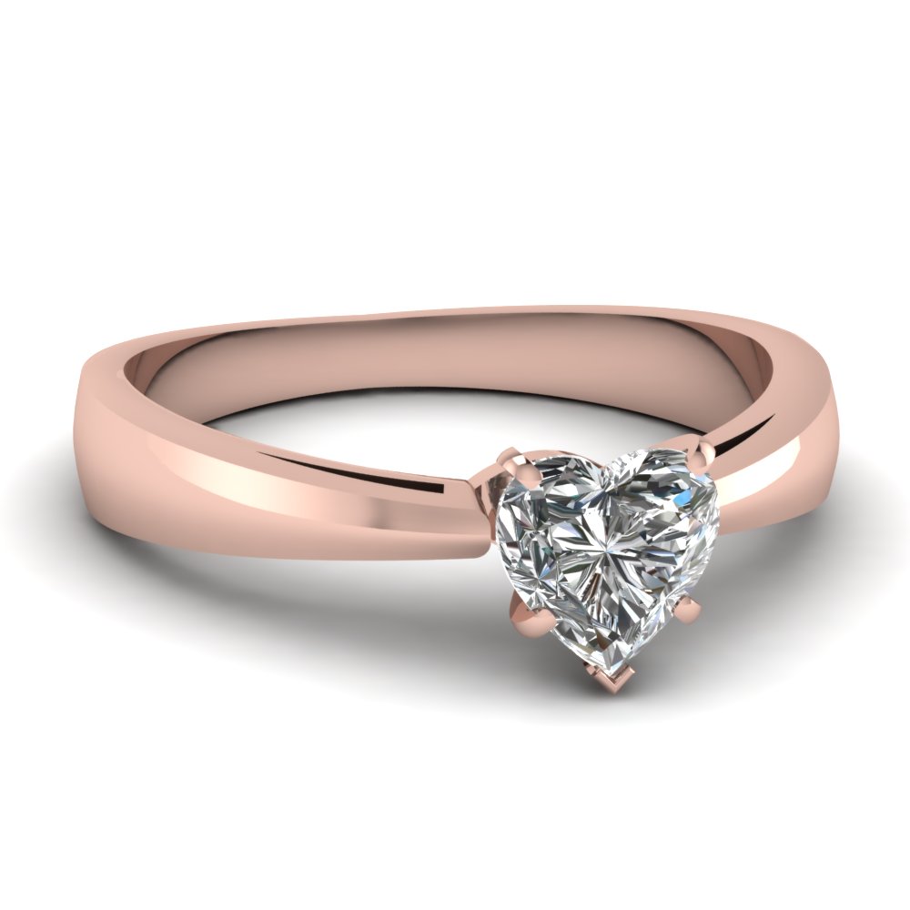 Heart Shaped Diamond Narrow Edged Solitaire Ring In 14K Rose Gold ...