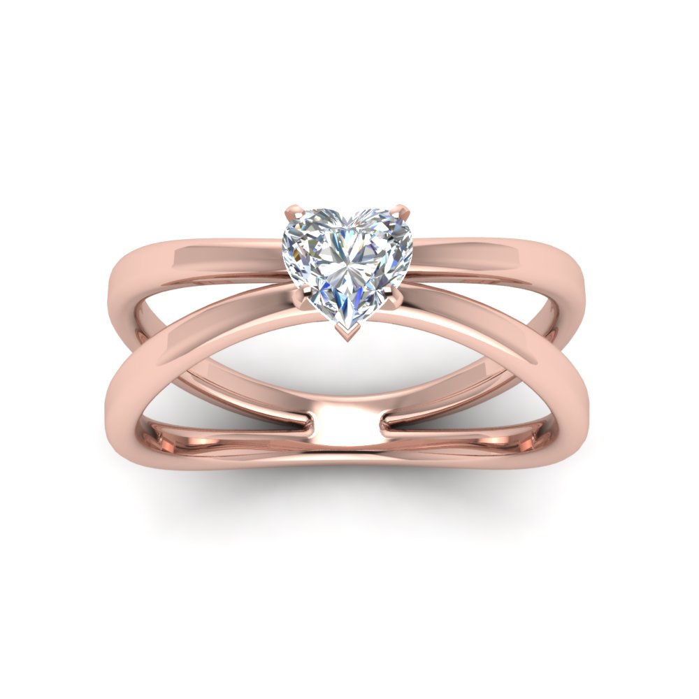 Reversed Split Heart Shaped Solitaire Engagement Ring In 18K Rose Gold ...